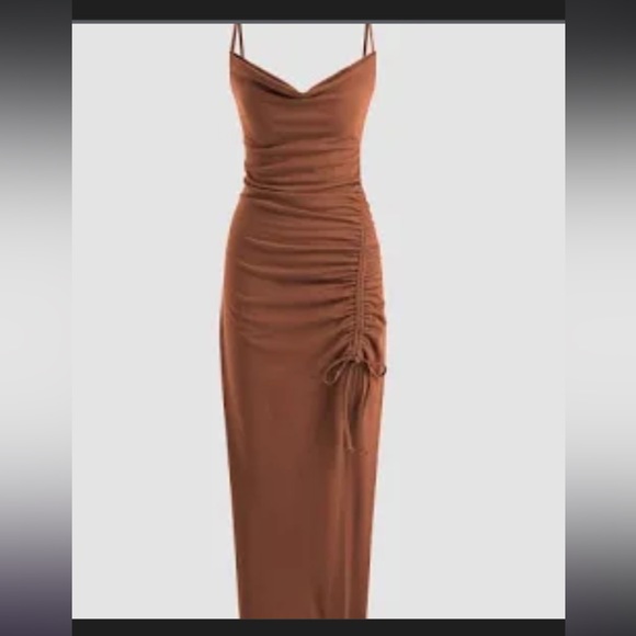 Terracotta long dress with leg slit - Picture 3 of 3